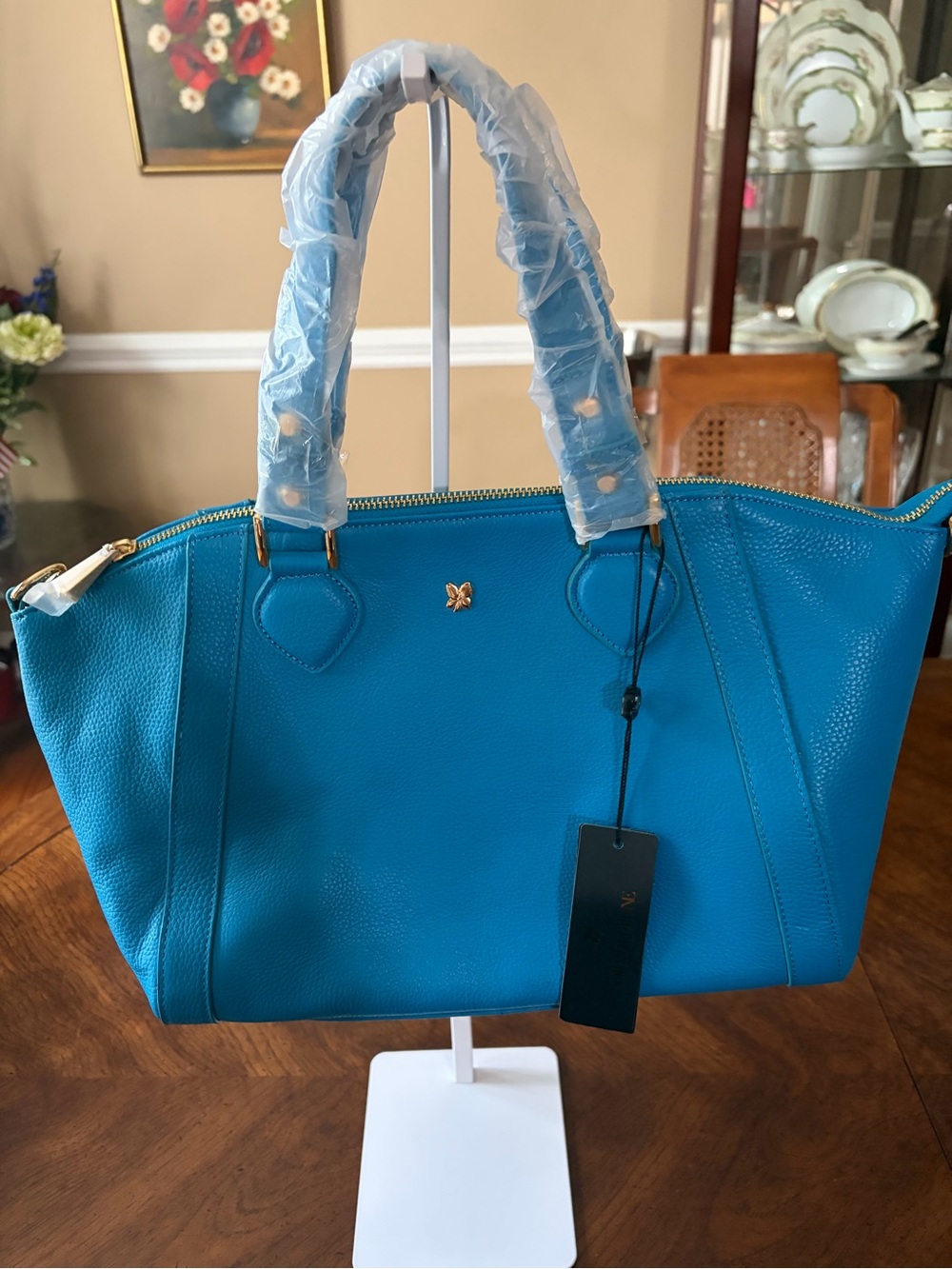 NWT Ora Delphine Turquoise Leather Shoulder Bag (w/ strap)